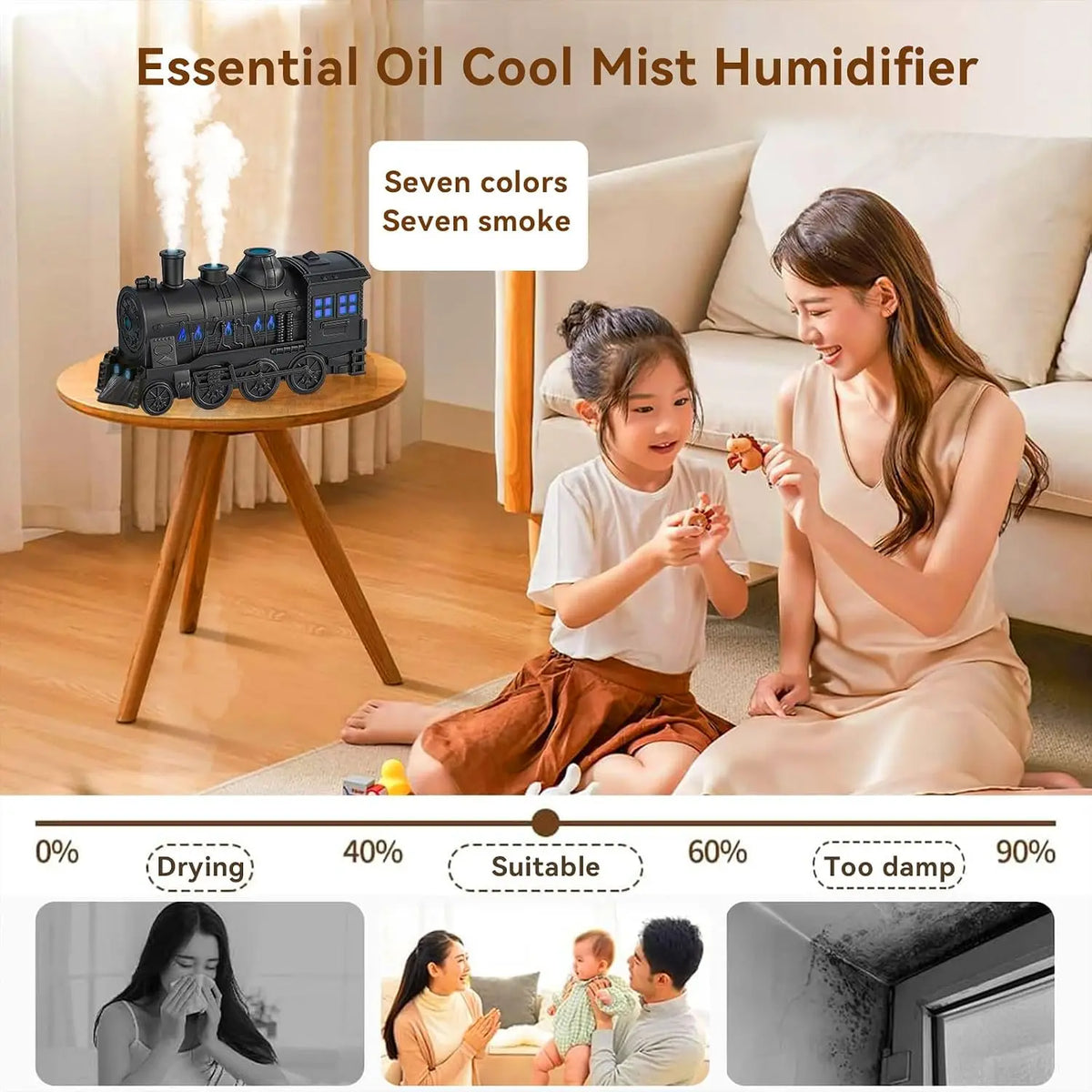 Train Diffusers 300ml Essential Oils Ultrasonic Cool Mist Humidifier Auto Off, Large Room Remote Control Aromatherapy Diffuser